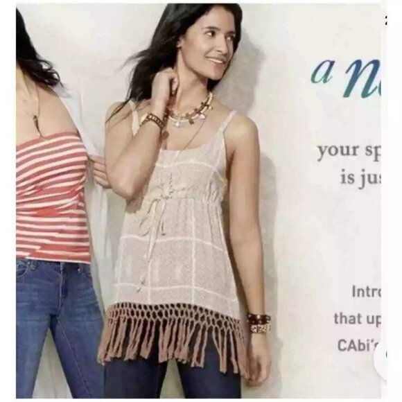 CAbi Tops - Cabi Tan Cabana Cover-Up Tassel Tank Blouse Sleeveless Style # 846 Small